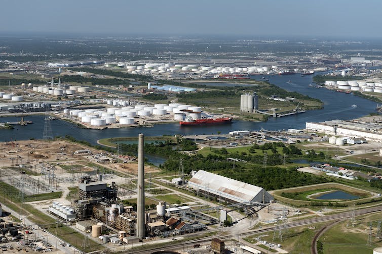 Aerial view in 2014 of the Houston Ship Channel and surrounding energy facilities in Houston.